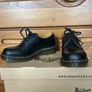 Dr. Martens Black Leather Oxfords with Yellow Stitching